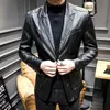 Skórzana skórzana skórzana jesienna skórzana garnitur Kurtki Mężczyźni Solid motocykl Blazer Blazer płaszcze modne mody Casual Slim Business Pu Mężczyzna 230313