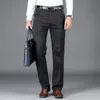Мужские джинсы Осень Зимние мужчины с высокой талией темно -серые джинсы классический стиль бизнес -повседневные джинсовые брюки.