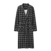 Men's Robes Spring Autumn Plaid Bathrobe Men Sleep Top Kimono Robes For Male Full Pure Cotton Long Bath Robe Bride Robe Dressing Gown M-4XL 230313