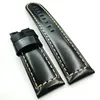 24mm Black Waxy Calf Leather Band Strap Fit For PAM Luminor Radiomir Wirst Watch