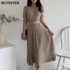 Casual Dresses BGTEEVER Elegant V-neck Single-breasted Women Thicken Sweater Dress Autumn Winter Knitted Belted Female A-line soft dresses 230313