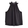 Kvinnors blusar Summer Kvinnor Chiffon ärmlösa skjortor Cascading Ruffles Halter Top Lady Street Black Blouse