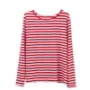 Dames T-shirt Leisure Vrouwen Rood Wit gestreepte T-shirts met lange mouwen Katoen losse casual shirt Vrouwelijk Basic O-Neck Tops T-shirt Autumn pullovers 230313