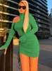 Party Dresses Cryptographic Drawstring Ruched Sexy Cut Out Bodycon Mini Dress for Women Fashion Outfits Elegant Fall Long Sleeve Green Dresses L230313