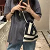 Evening Bags Bolso De Mujer Fashion Retro Black White Stripe Design Pearl Chain Crossbody For Woman Ins Cute Versatile Mini Handbag 2023