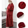 Women's Sleepwear Flannel Nightdress Women Long Sleeves Nightgown Sleep Dress Solid Color Bathrobe Winter Robe Kimono Loose V Neck Homewear