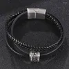 Charm Bracelets Trendy Men Jewelry Black Multilayer Braided Leather Male Bracelet Punk Stainless Steel Magnetic Buckle Bangles FR0443