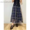 Юбки Ninimon Women Vintage Tuling Юбка для кружева вышитая сетка Midi Midi юбка высокая талия A-Line Elegant Elegant Skirts Осень зимняя Skir 230313