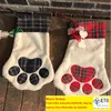 Julstrumpa Monogrammad husdjur Cat Cat Paw Presentpåse Plaid Xmas Strumps julgran Ornament Party Decor