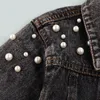 Куртки Focusnorm 0-4y Fashion осень осенний маленькие девочки из жирной куртки сплошной джинсовой ткани с жемчужными шатом 230313 230313