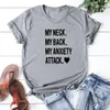 Женская футболка T Рубается моя шея назад, атака атаковать женские футболка, забавные буквы, футболка, женская модная хлопковая рубашка, o-eck camiseta mujer