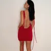 Casual Dresses 2023 European And American Style Halter V-neck Big Backless Sexy Slim Dress Wrap Hip Party