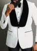 Herrenanzüge Weißer Jacquard-Herrenanzug, 2-teilig, Ein-Knopf, maßgeschneiderter Blazer, schwarze Hose, einreihig, Hochzeits-Arbeitskleidung, leger, maßgeschneidert