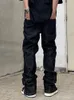 Mäns jeans trendiga stora fickor Herrens denim Cargo Pants Streetwear skateboard modedesigner skarvad slits i full längd baggy jeans män 230313