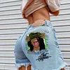 Women's Shorts Women's 2023 Summer High Street INS Net Red Playful Girl Pattern Printed Denim Ripped Fringed Pants