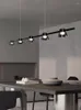 Lampy wiszące 2023 Nowoczesne dymie LED szklane szklane black metal proste długi stoli
