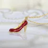 Collier Boucles D'oreilles Ensemble Accessoires De Mode Européenne Et Américaine Exquis Petit Diamant Rouge Talon Haut