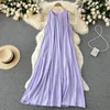 Casual Dresses ZCWXM Purple Beach Maxi Dress Women Party Loose Tank Sleeveless O-neck Robe Office Ladies Korean Solid Boho Long Elegant