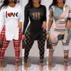 Kvinnors tvåbitar byxor Fagadoer Fall Women Two Piece Set Outfits Casual Print Side Slit Top och Skinny Pants Tracksuits Fashion Streetwear 2st Suits 230311