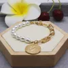 Strand 2023 Trendy Half Pearl Chain Women Bracelet Adjustable Coin Head Pendant