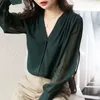 Blouses pour femmes printemps automne bureau dames élégant Sexy à manches longues bouton chemise mode français à volants col en v lâche hauts en mousseline femmes