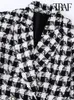 Women's Suits Blazers TRAF Women Fashion Houndstooth Checkered Tweed Blazer Coat Vintage Long Sleeve Flap Pockets Female Outerwear Chic Veste 230311