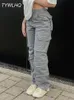 Damesbroeken capris vintage vracht baggy jeans dames mode 90s streetwear zakken wijd been hoge taille rechte y2k denim broek overalls 230313