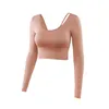 Active Shirts Automne Femmes Sport À Séchage Rapide Rembourré Yoga Tops À Manches Longues Pouce Trou Running T-Shirts Slim Gym Fitness Crop Top Sportwear