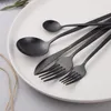 Dinnerware Sets Tableware 5Pcs Black Stainless Steel Fork Knife Spoon Set Western Combination Flatware Travel Cutlery Drop