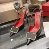 Lüks Tasarımcı Sandalet Metal V Toka Yüksek Topuk Ayakkabı Marka Hakiki Deri Sivri Burun 4cm 6cm 8cm 10cm İnce Topuklu Baotou Sandal Taklidi Sığ Tek Ayakkabı
