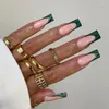 False Nails 24Pcs French Press On Simple Square Head Wearable With Diamond Sequins Design Fake Full Cover Nail Tips