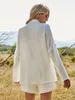 Dwuczęściowe spodnie damskie Summer Beach Butture White damskie garnitur bawełniany lniany dwuczęściowy koszulę z długim rękawem stroje 230313