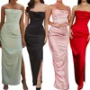 Casual Dresses Women Bodycon Long Summer Clothes 2023 Sleeveless Off Shoulder Solid Color Pleated Evening Party Dress Club Streetwear