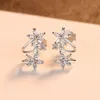 Charm CZCITY 925 Sterling Silver Cuff Stud Earrings For Girls White Gold Color Cubic Zirconia Flower Women CZ Ear Accessories Fine 230311