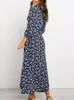 Sukienki swobodne Długie sukienki kwiatowy druk Latarnia spódnica A-line ponadwymiarowa szata wiosna Summer Korea Eleganckie sukienki vintage dla kobiet 230313