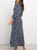 Casual Dresses Long Dress Floral Print Lantern Sleeve Kjol A-Line Overdimensionerad mantel Spring Summer Korea Elegant Vintage Dresses for Women 230313