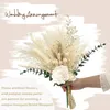 Dekorativa blommor kransar naturliga pampas gräs dekor konstgjord ros eukalyptus torkad blomma bukett liten vass diy blommor arrangemang bröllop hem dekor 230313