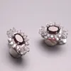 Brincos de argolas Chegada S925 Mulheres de prata esterlina Luck Garnet Flower 17x12mm