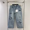 23SS Fw Damen Designer-Hosen, Jeans mit Buchstaben-Stickerei-Druckknöpfen, weiblich, High-End-Milan-Runway-Marke, lässige Jersey-Jogging-Outwear, gerade lange Denim-Hose