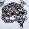 Costume da bagno manica lunga 3 pezzi costume da bagno taglio alto leopardo copricostume bikini push-up separato fasciatura sportiva costume da bagno perizoma costumi da bagno 230313