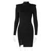 Casual Kleider Sexy Frauen Split Mini Kleid Bodycon Langarm Slim Fit Engen Outfits Party Nachtclub Streetwear Vestidos