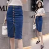 Saias saia de jeans de cintura alta vintage para mulheres pacote de verão jeans saia única botão split bodycon lápis midi saias 230313