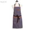 New 2021 New Fashion Unisex Work Apron For Men Canvas Black Apron Bib Adjustable Cooking Kitchen Aprons For Woman With Tool Pockets