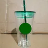 Tumblers de xícara dupla transparente Cooling Loveled Straw Color Alterando copo de plástico Isolamento térmico Isolamento de água fria Copo de presente Viajante do copo com logotipo de palha LT288