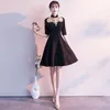 Vêtements ethniques Soirée Cheongsam Robe Style Oriental Chinois Femme Élégante Noir Qipao Sexy Mariage Bal Robe Courte Rétro Vestidos