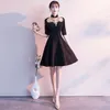 Abbigliamento etnico Abito da sera cheongsam da sera Stile cinese orientale Donna Elegante nero Qipao Abito da sposa sexy Abito corto Vestidos retrò