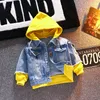 Giacche Primavera Autunno Giacca di jeans per ragazzo ragazza Versione coreana Moda Patchwork Cappotto da cowboy con cappuccio Abbigliamento casual per bambini 230313