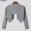 Ternos masculinos Blazers Incerun Moda Men Blazer Color Sólida Costura aberta Manga longa Casual Ternos irregulares homens Menina de rua de rua fino casacos S-5xl 230313