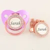 Baby Teethers Toys Luxury Rose Gold Personalized Name Baby Pacifier With Clips Orthodontic Infant Soother BPA Free Silicone Nipples 230311