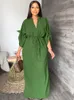 Casual klänningar mode grön bohemian veckad klänning streetwear mode casual söta kvinnor långa maxi klänningar elegant vestidos sommar höst 230313